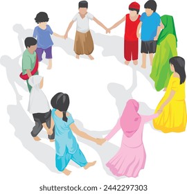 Children from different backgrounds holding hands