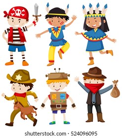 Children in different costumes illustration