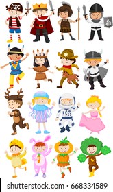 Children in different costumes illustration