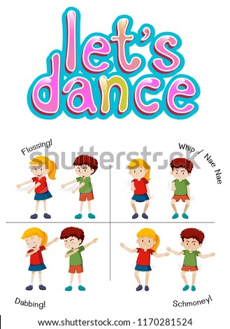 Children with different dance move illustration