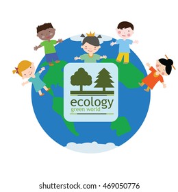Children of different nationalities. Communication. Friendship. Ecological and educational concept.