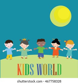 Children of different nationalities. The concept of friendship, education and peace.