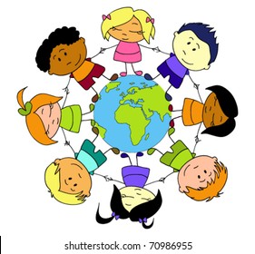 Children Different Nationalities Holding Hands Around Stock Vector ...