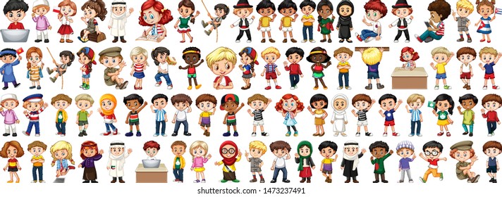Children with different nationalities on white background illustration