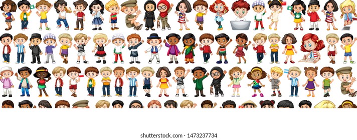 Children with different nationalities on white background illustration