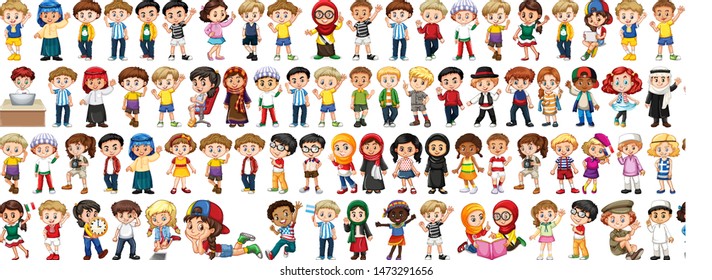 Children with different nationalities on white background illustration