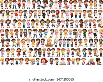 Children with different nationalities on white background illustration