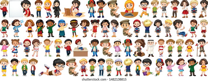 Children with different nationalities on white background illustration