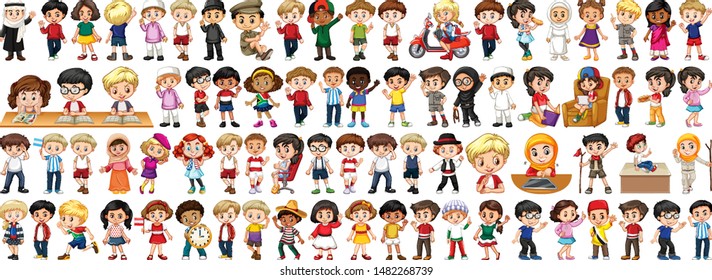 Children with different nationalities on white background illustration