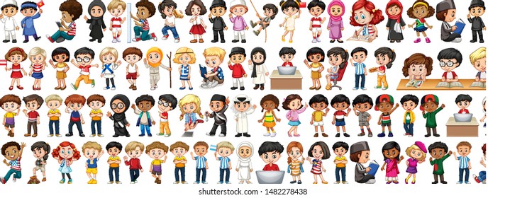 Children with different nationalities on white background illustration