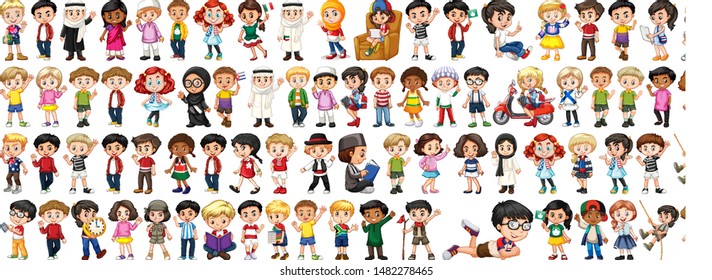 Children with different nationalities on white background illustration