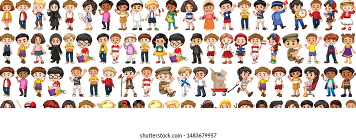 Children with different nationalities on white background illustration