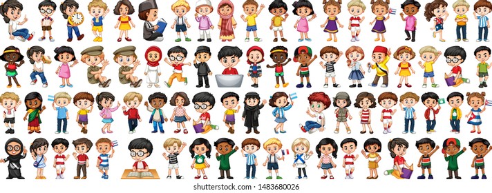 Children with different nationalities on white background illustration