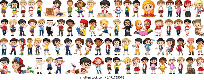 Children with different nationalities on white background illustration