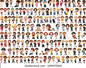 Children with different nationalities on white background illustration