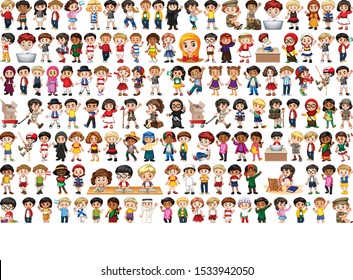 Children with different nationalities on white background illustration