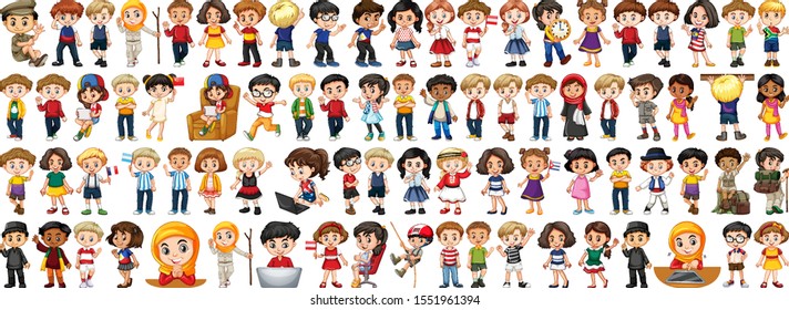 Children with different nationalities on white background illustration