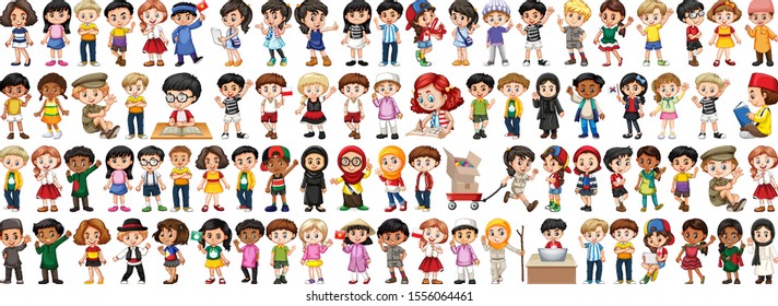 Children with different nationalities on white background illustration