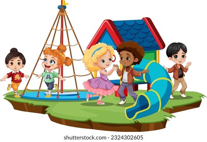 Children with different race playing at the playground illustration