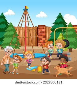 Children with different race playing at the playground illustration