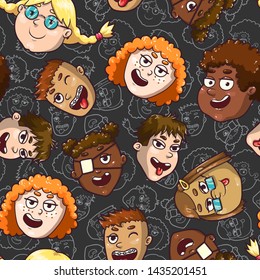 Children of different races and nationalities. People of color. Kids with disabilities. Black, Asian, Latino, White, Indian. Children with teeth gap, glasses, braces, eye patch. Thin and fat.