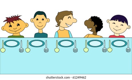 Children of different races sitting together at the table