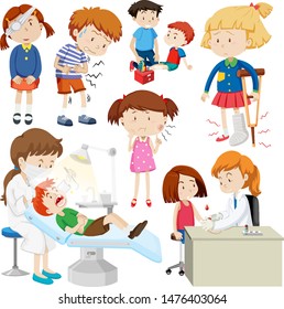 Children with different sickness illustration