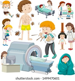 Ilustración de los niños con diferentes tipos de enfermedad