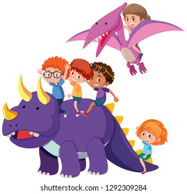 Children with dinosaur on white background illustration