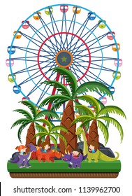 Children at dinosaur park illustration