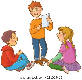 Children discussing  together. Back to School children illustration. Separate Objects on white background. Editorial. Education. VECTOR.
