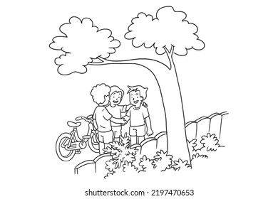 Children Discussing Under Tree Vector Illustration Stock Vector ...