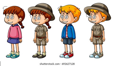 Children with dizzy faces illustration
