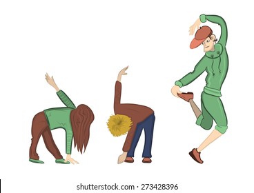 Children do exercises on a white background