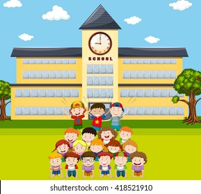 Children Do Human Pyramid At School Illustration