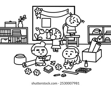 Children do Learning Paper coloring pages style.