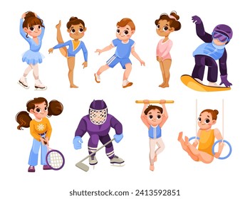Children Do Sport and Physical Body Training Vector Set