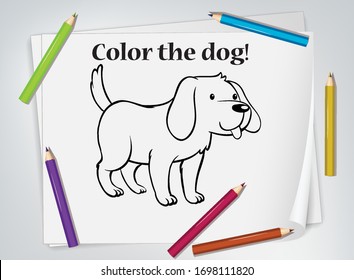 Children dog coloring worksheet illustration