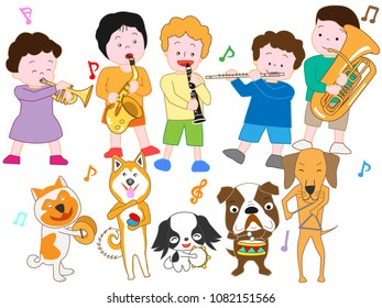 Children and dog concert.



