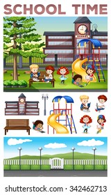 Children doing activities at school illustration