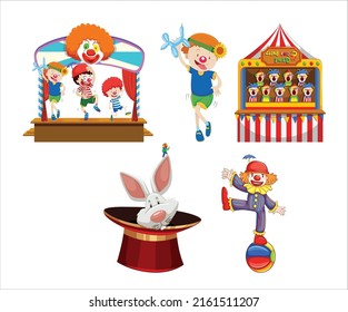 Children doing Circus activities character on white background