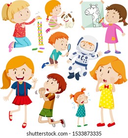 Children doing different actions illustration