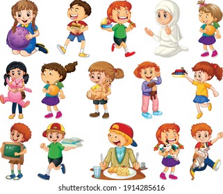 Niños haciendo diferentes actividades caricatura juego de caricaturas en ilustración de fondo blanco