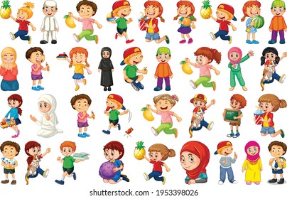 Niños haciendo diferentes actividades caricatura juego de caricaturas en ilustración de fondo blanco