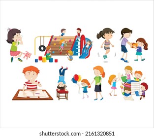 Children doing different activities character