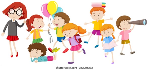 Children doing different activities illustration