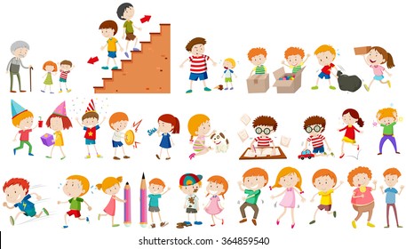 Children doing different activities illustration