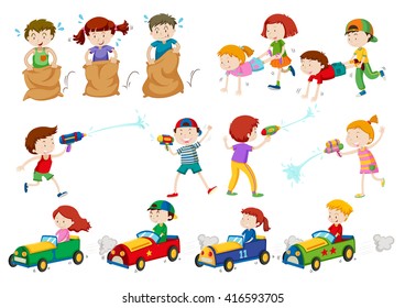 Children doing different activities illustration