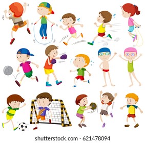 Children doing different activities illustration