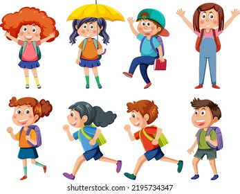 Children doing different activities set illustration